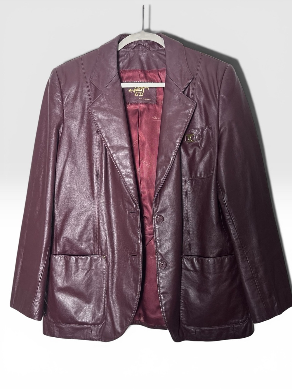 Vintage Etienne Aigner Burgundy Leather Blazer Jacket Oxblood Size 14